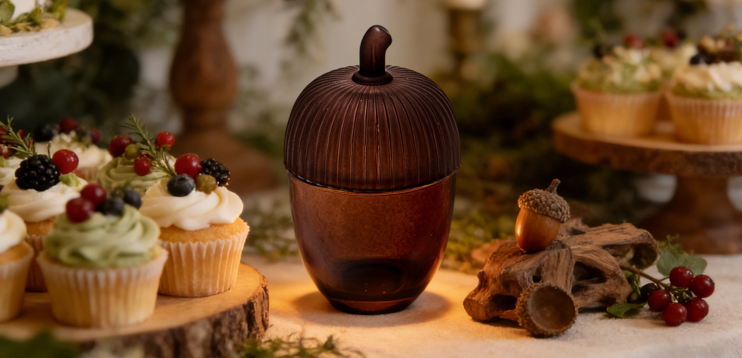 Custom Brown Acorn-Lid Glass Scented Candle Jar​