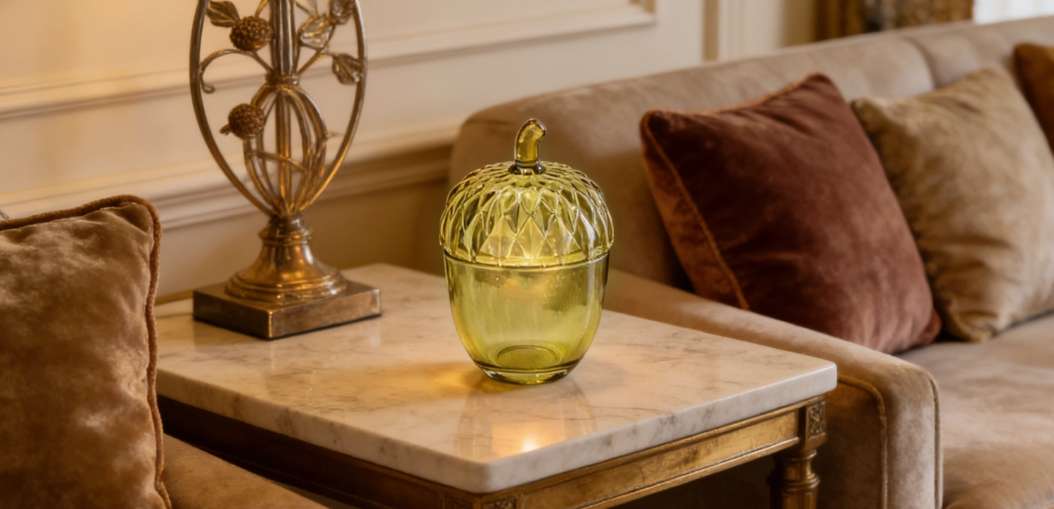 Wholesale amber colored acorn shaped glass candle jars with lids