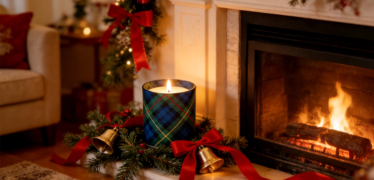 Custom Scottish Plaid Glass Candle Jar Home Decor Ornament