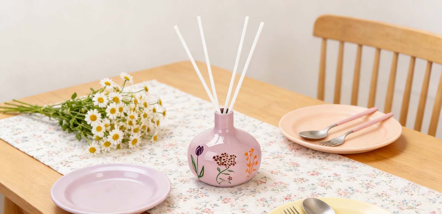 Wholesale Unique Floral Ceramic Reed Diffuser Bottles in Soft Pink Tone