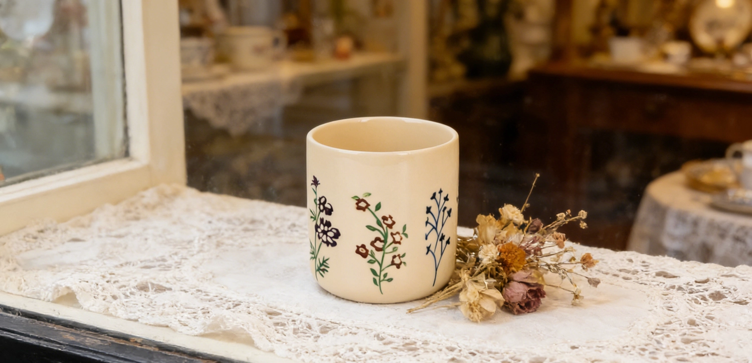  Wholesale Cream Color Hand-painted Botanical Ceramic Candle Jar