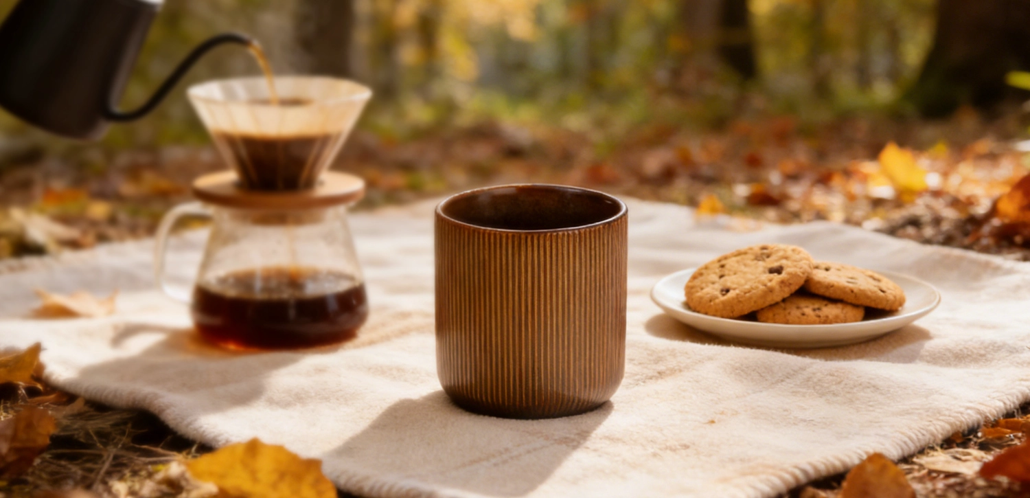 460ml Caramel Brown Vertical Ribbed Ceramic Candle Jar