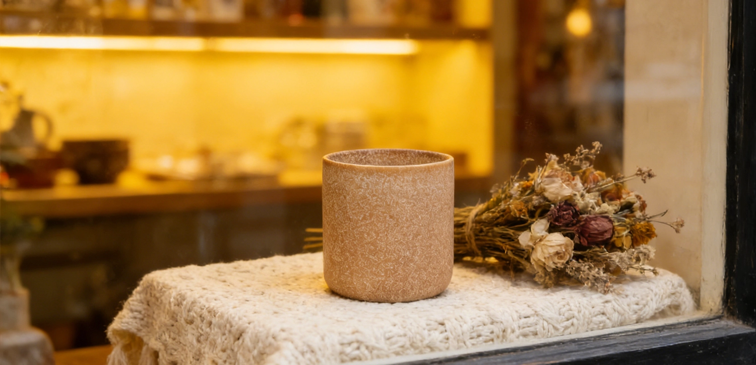  Custom Modern Warm Brown Speckled Glaze Ceramic Candle Jar