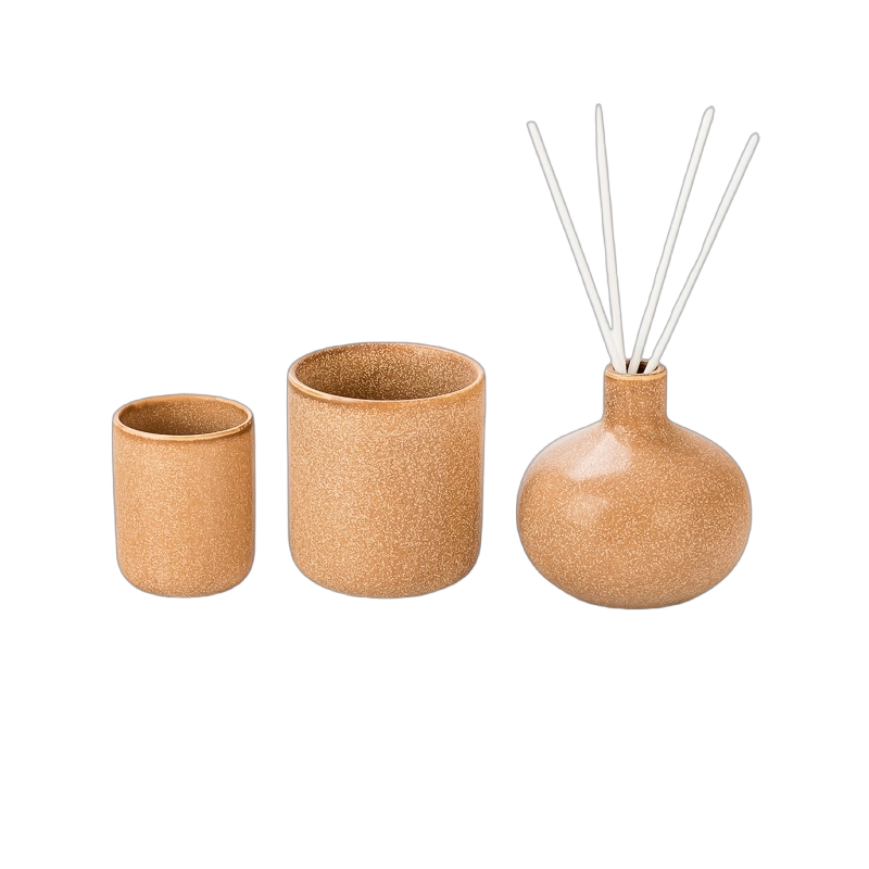 Custom Modern Warm Brown Speckled Glaze Ceramic Candle Jar