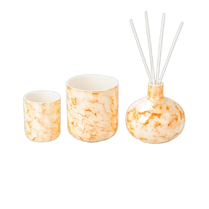 Wholesale Custom 16oz Marble Pattern Ceramic Candle Jars Home Decor