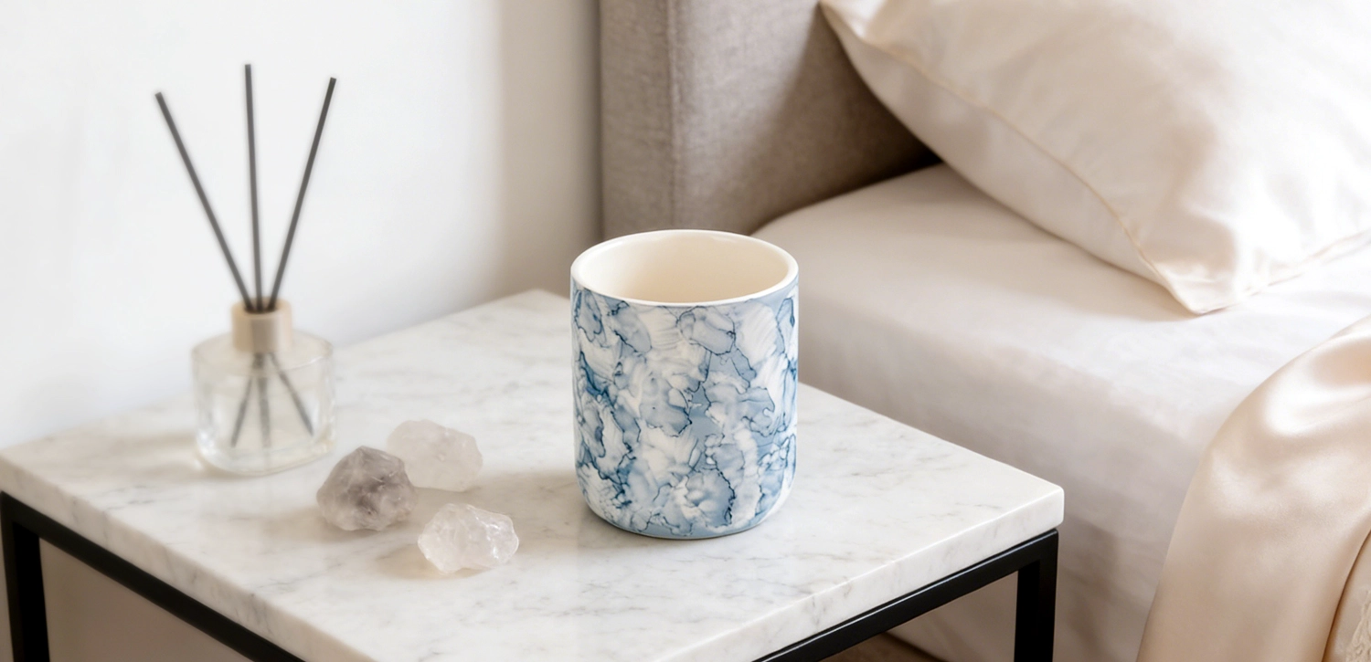 Wholesale 477ml Blue Marble Ceramic Candle Vessel