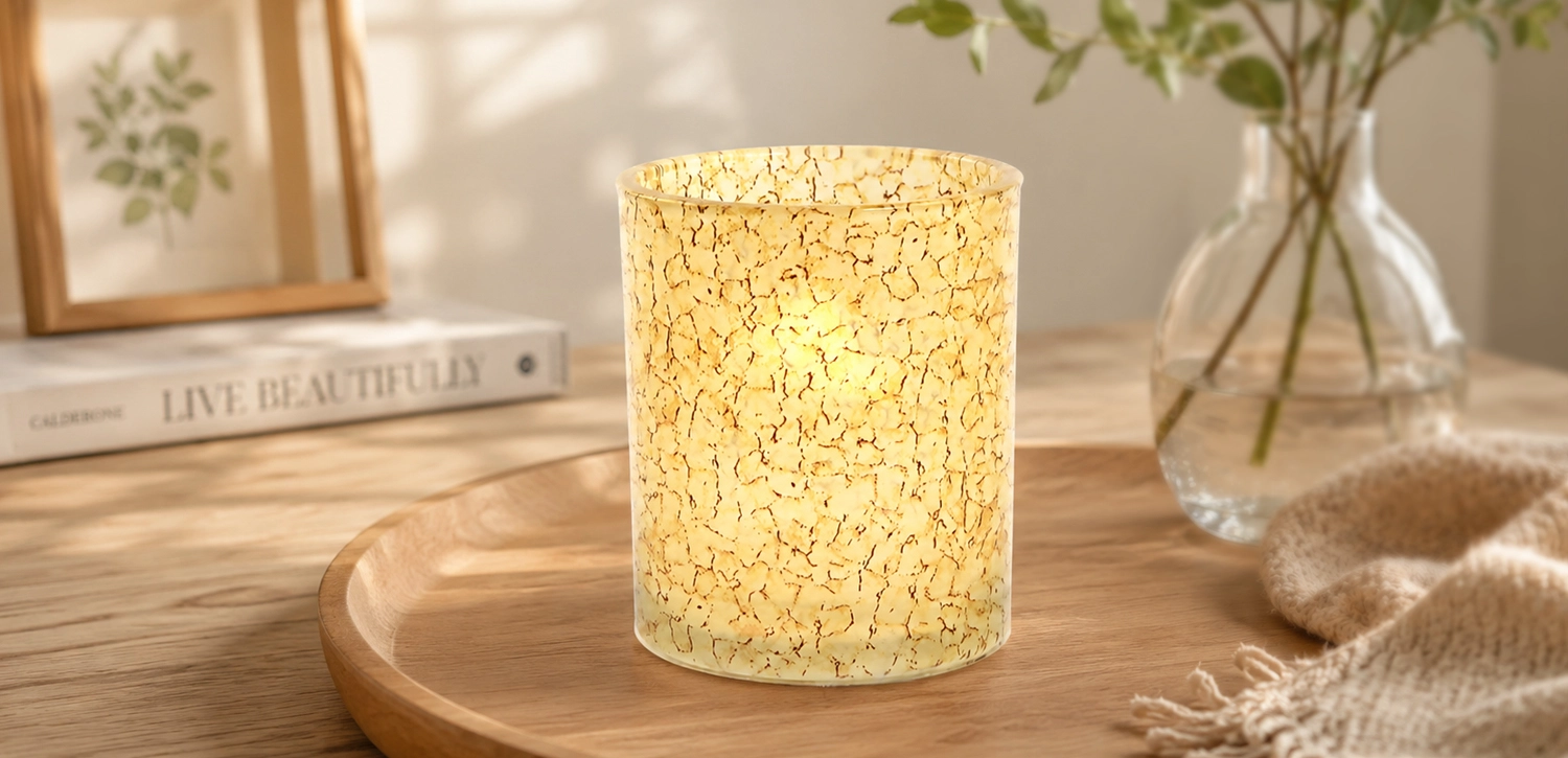 Wholesale Golden Speckled Glass Candle Holders Bulk Luxe Vessels
