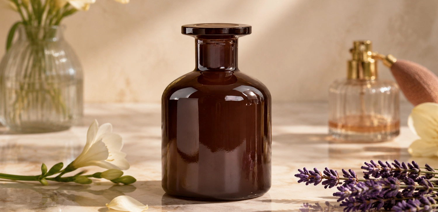 Custom Glossy Coffee Brown Glass Aroma Bottles for Bulk Orders