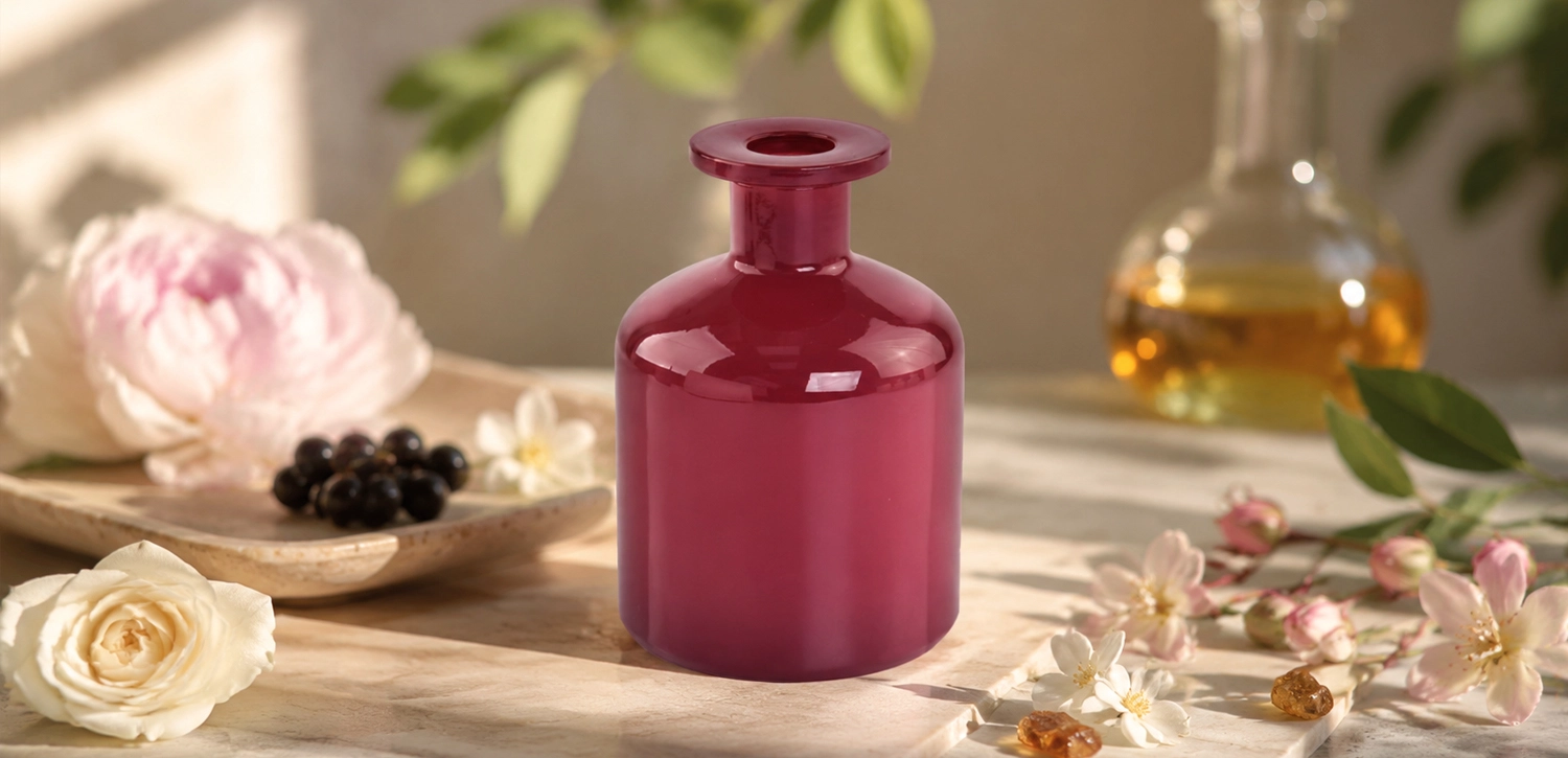 Custom Glossy Red Glass Aroma Bottles for Bulk Orders