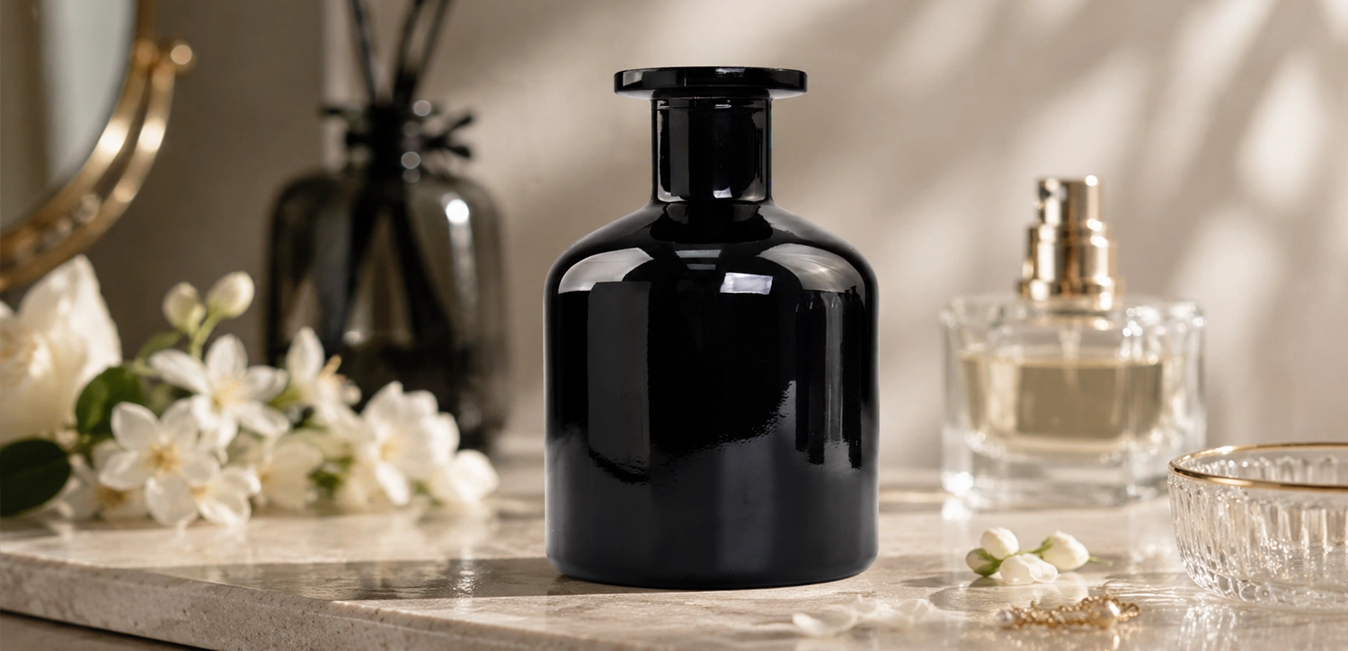 Luxury Black Glass Fragrance Vessels for Home Fragrance Brands