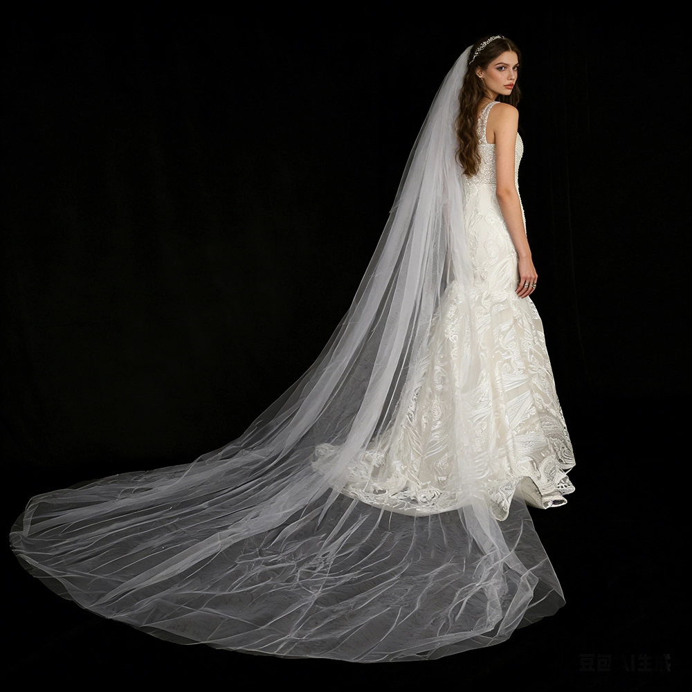 Véu de noiva de luxo com camada dupla de 3 metros de comprimento, véu de noiva de malha macia com pente de cabelo