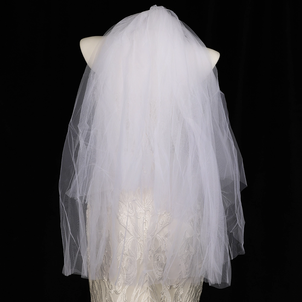 Véu de noiva curto de camada dupla CYG atacado Véu de casamento elegante com pente de cabelo