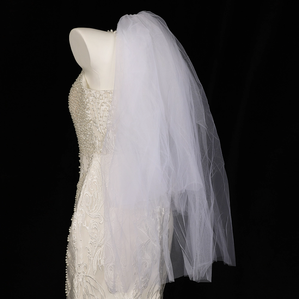 Véu de noiva curto de camada dupla CYG atacado Véu de casamento elegante com pente de cabelo