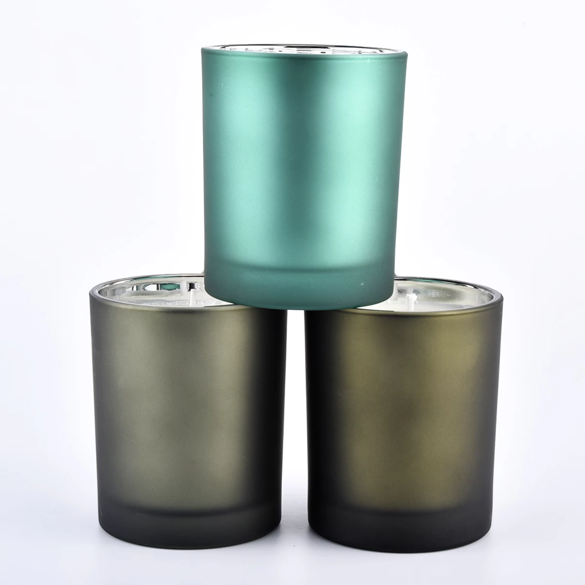 frosted glass candle vessels with metallic silver inside  300ml