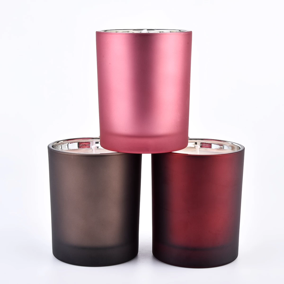 frosted glass candle vessels with metallic silver inside  300ml