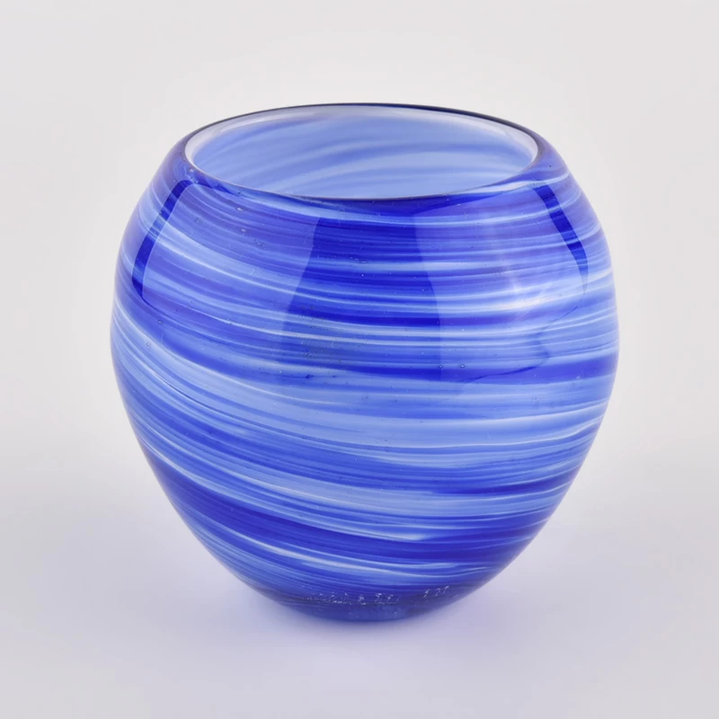 Sunny glassware luxury blue and white 10oz glass candle holder for supplier