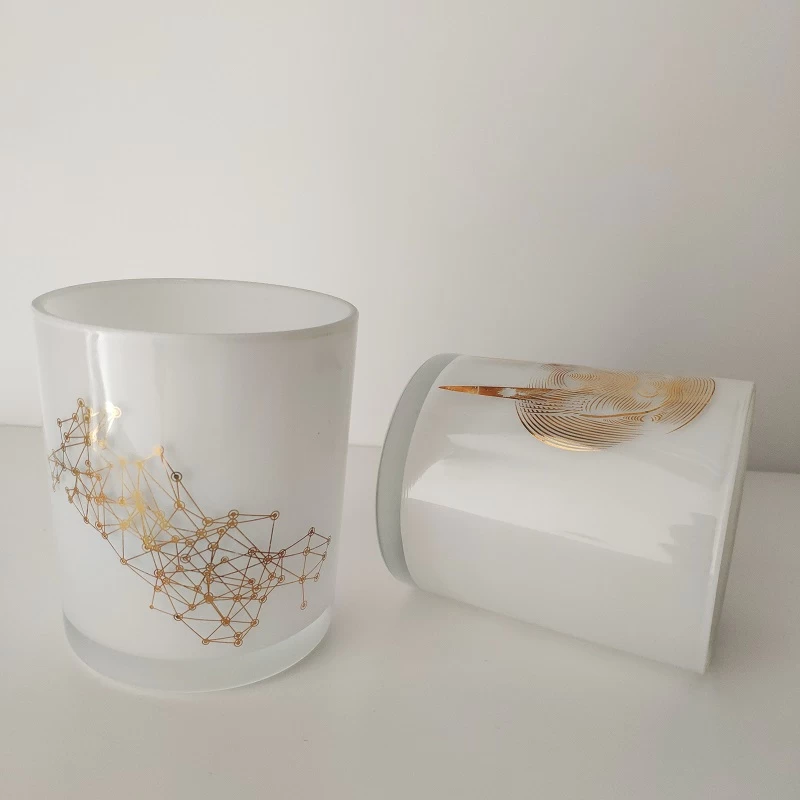 12oz white glasss candle holder with gold printing