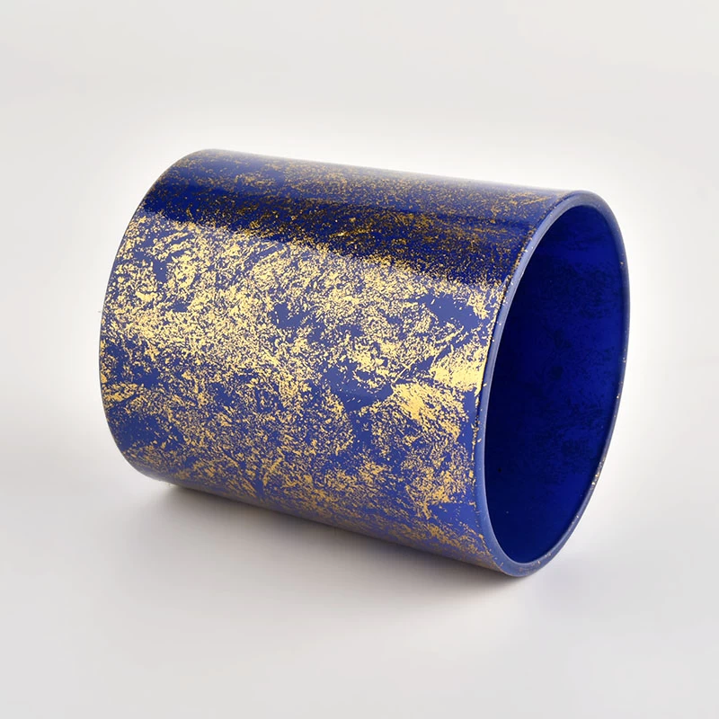 Golden printing dust with blue candle vessels for home decoration