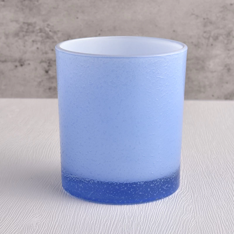 blue glass candle holder with water drop effect 300ml