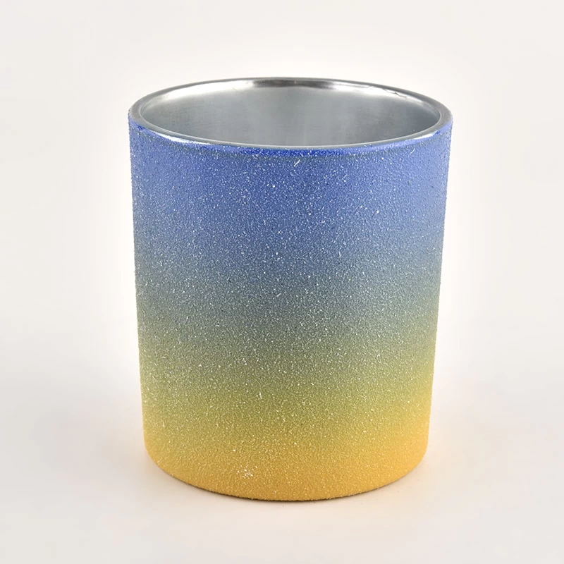 ombre two-colored glass candle jar with metallic silver inside