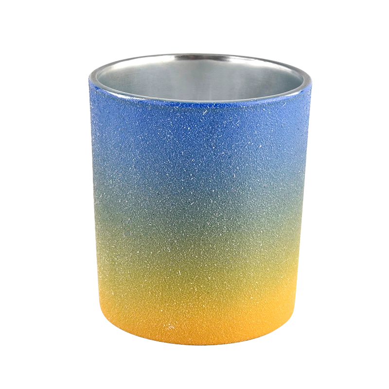 ombre two-colored glass candle jar with metallic silver inside