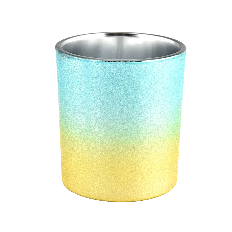 China ombre color sprayed metallic glass candle vessels manufacturer