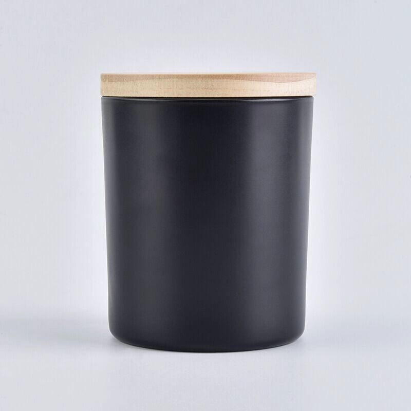 China matte black glass candle jar with wooden lid 8 oz manufacturer