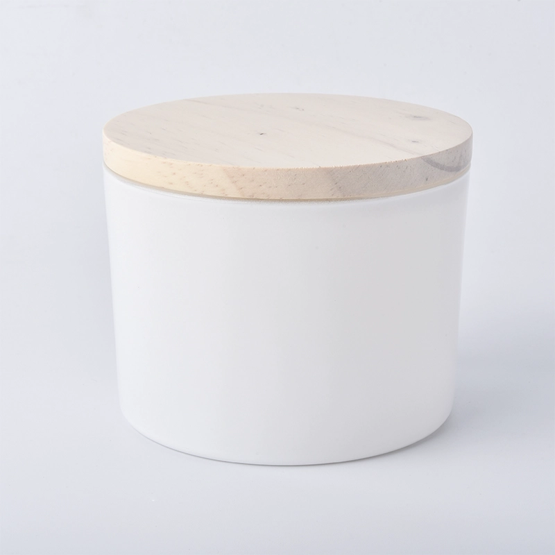 China matte white glass candle vessel with wooden lid 14 oz manufacturer