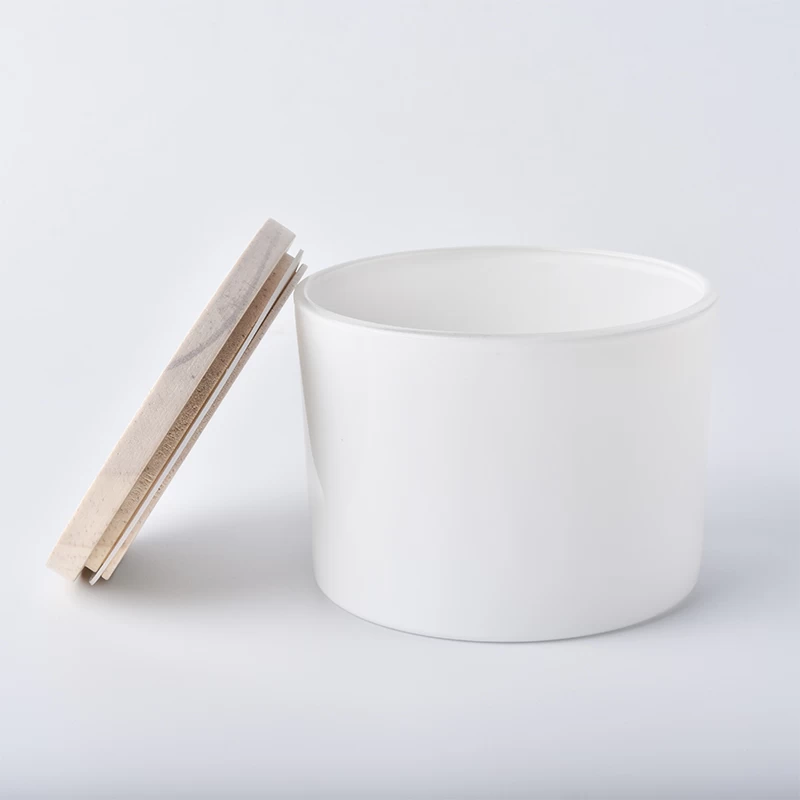 matte white glass candle vessel with wooden lid 14 oz