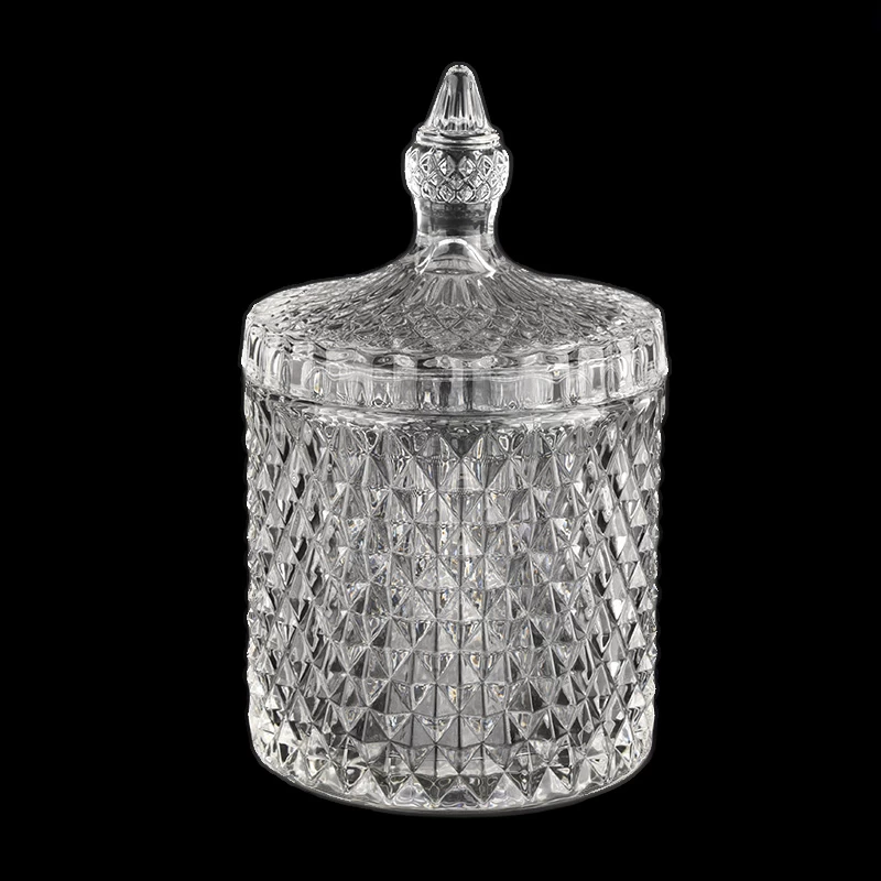 18oz Diamond design glass candle holders with lids wholesale