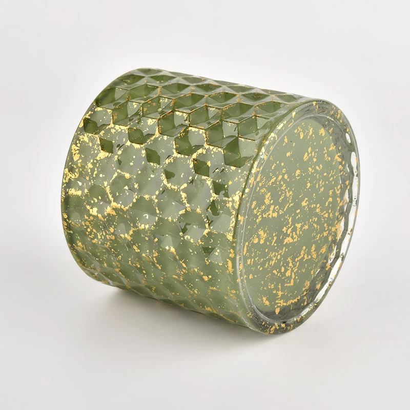 Custom mark green glass shinning glass candlestick home decoration candle jar with lids