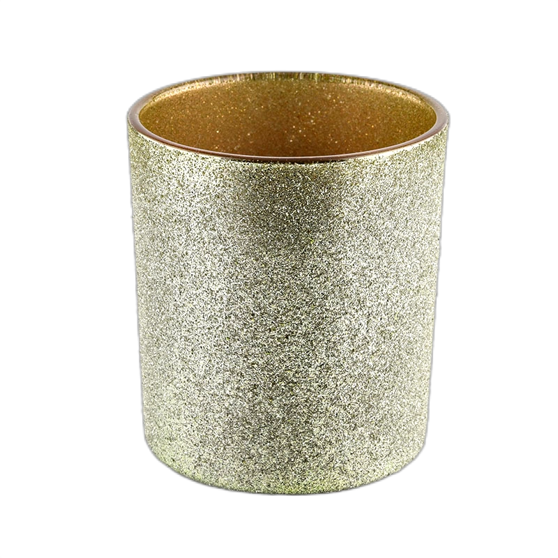 China Glass Candle Jar golden sand surface Decorative Glass Candle Jar 300ml For Wedding manufacturer