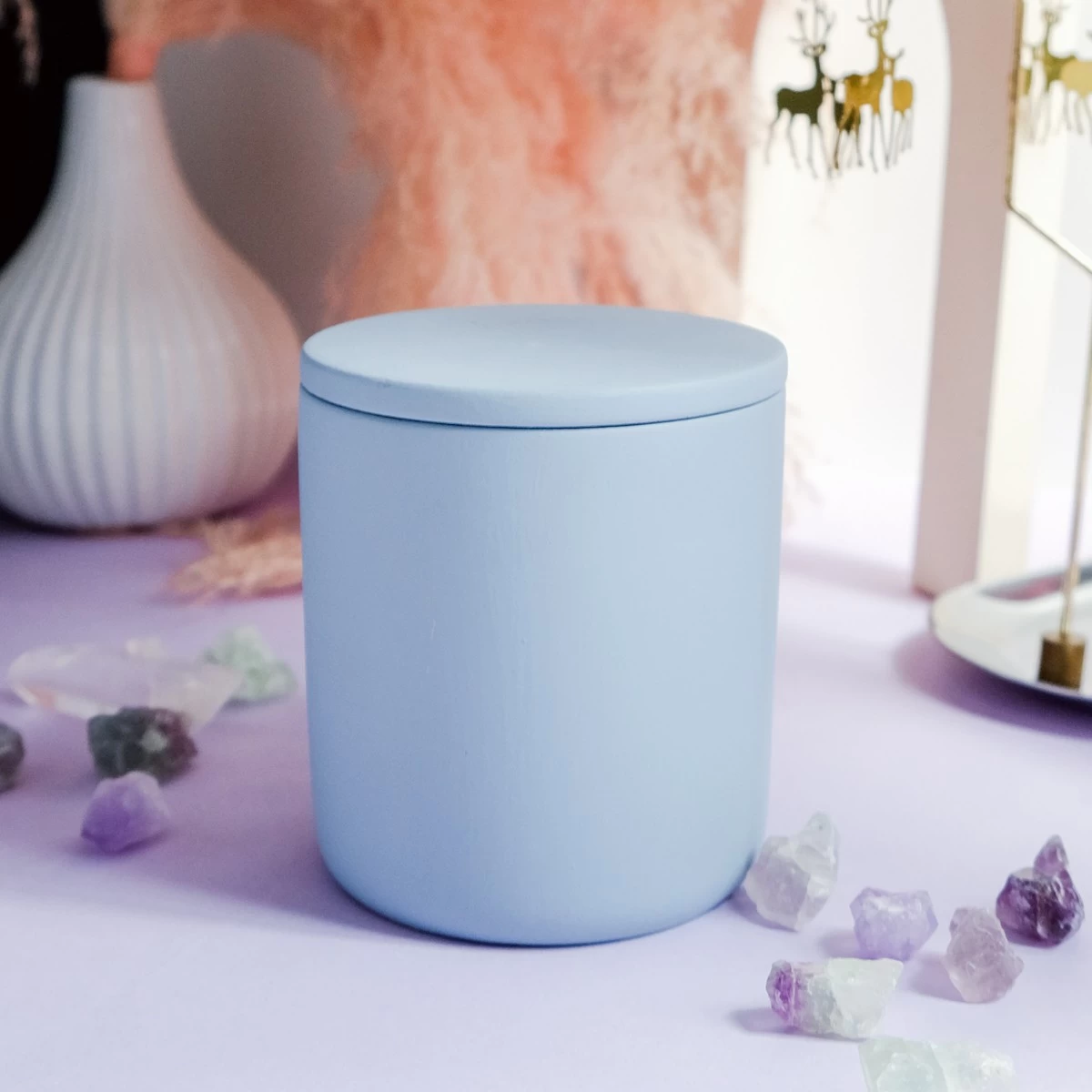 blue concrete candle jar with lid modern style 8 oz