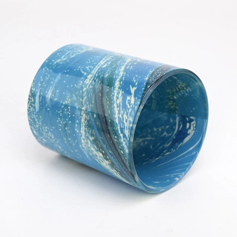 Empty unique glass candle jar 300ml blue color