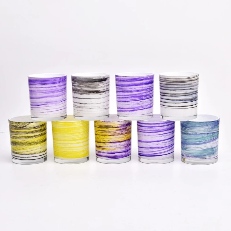 Wholesale 300ml glass candle jars with hand painting for 8-10oz candle filling