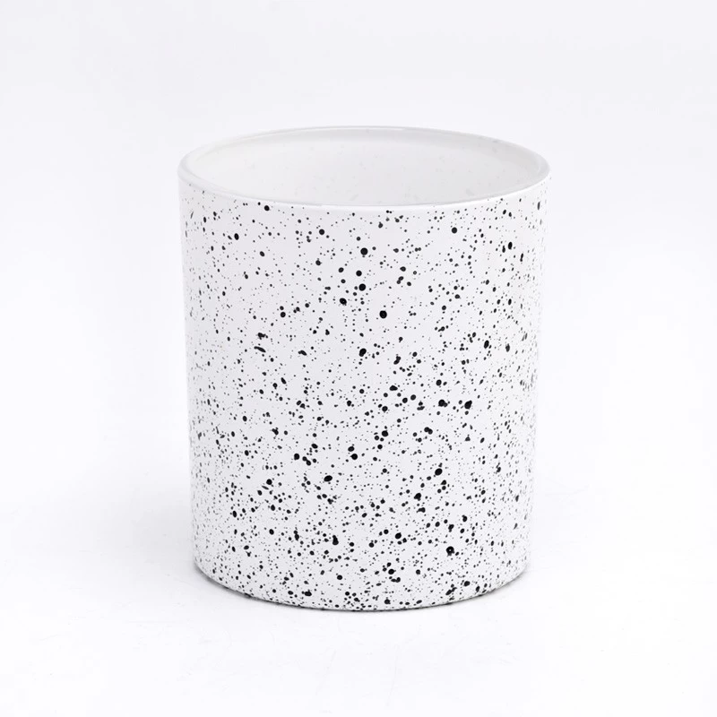 Matte Glossy White Glass Candle Jars with Speckle Finish Painting