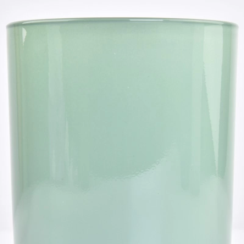 Transparent green glass candle containers with round bottom for Spring holiday