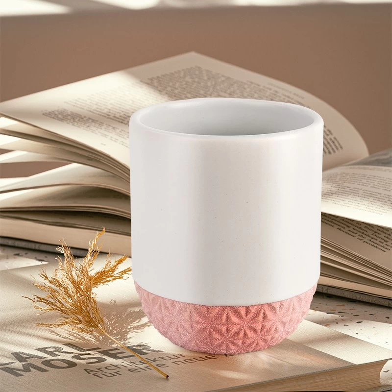 Custom Empty Ceramic Candle Containers Jar Pink Bottom