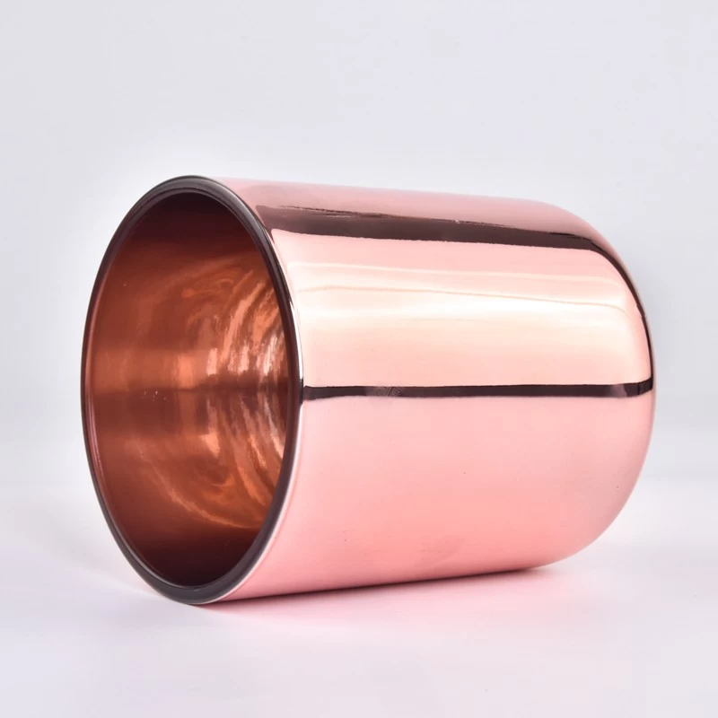 Rose gold electroplating glass candle jars with round bottom
