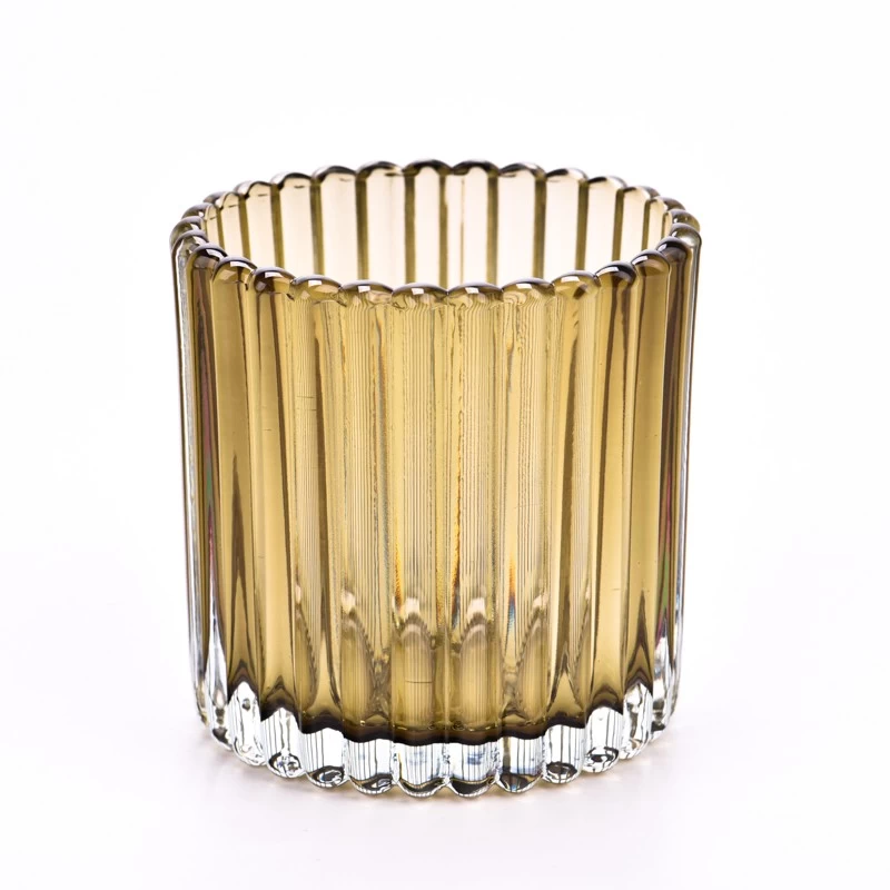 338ml Amber Fluted glass candle holders wholesaler