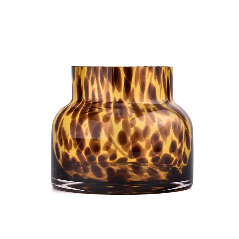 18oz mouth blowing glass candle holders with Leopard print