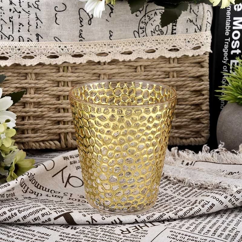 Luxury gold plating glass candle jar for home decor