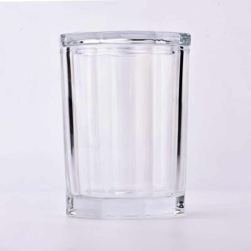 Octagonal Shaped Luxury Glass Candle Jars with Glass Lid