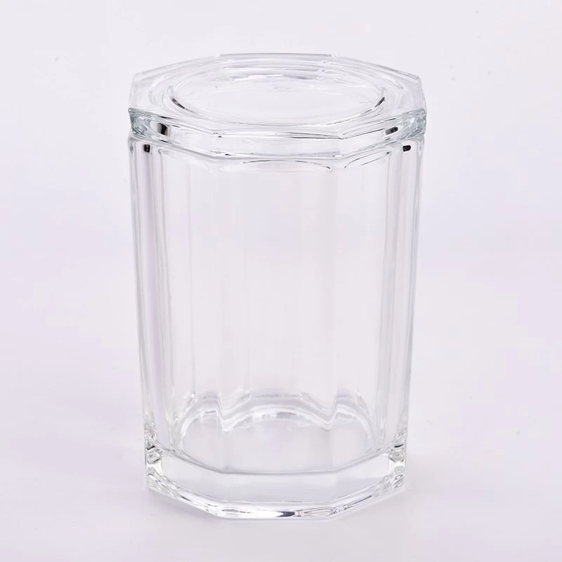 Octagonal Shaped Luxury Glass Candle Jars with Glass Lid