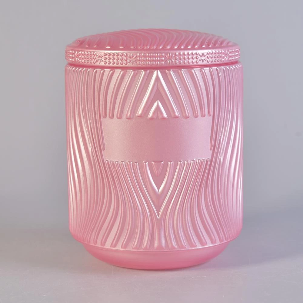 large glass candle jar with glass lid, pink glass jar for candle making