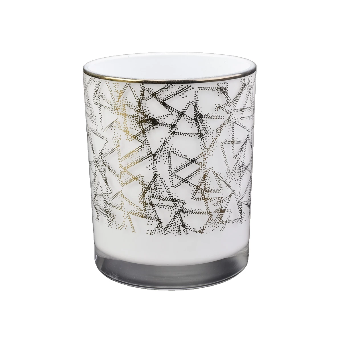 white candle jar with gold shiny rim, luxury glass candle holder