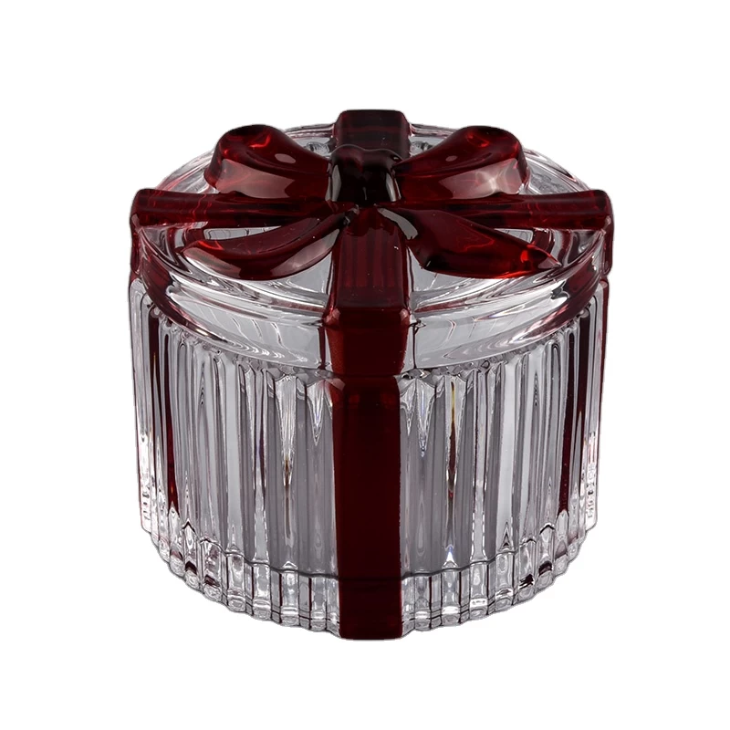 Empty glass jar with vertical stripees, luxury glass gift box for candle making