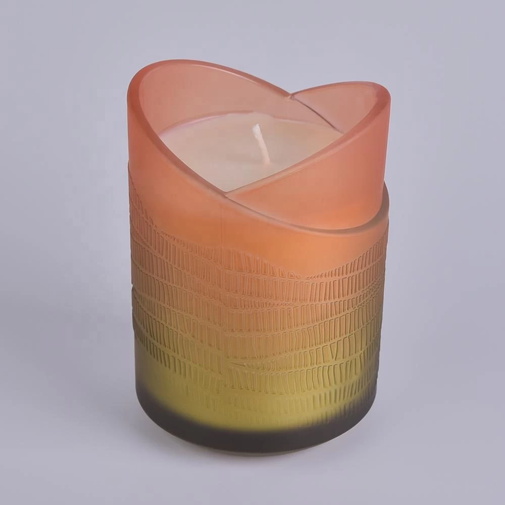 Luxury Colorful Heart Design Glass Candle Jars with gold
