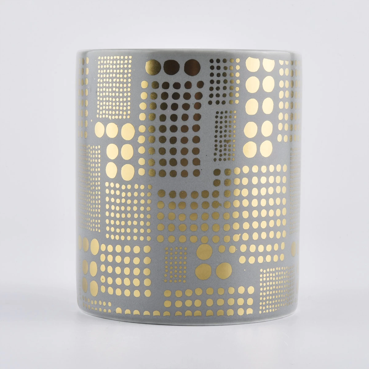 Gray ceramic candle vessels with shiny gold pattern, unique ceramic container for candle making