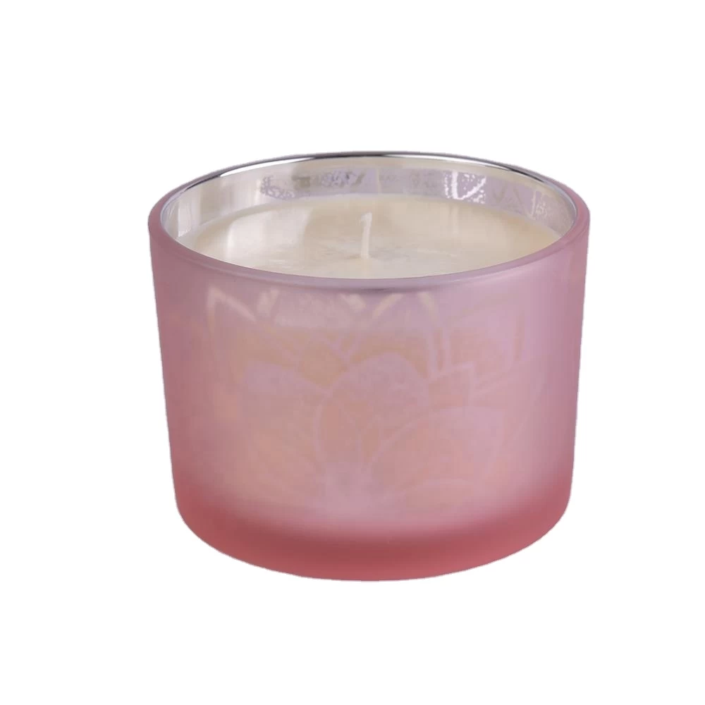 Sunny glassware luxury empty tealight frosted pink Glass candle holder jar with wood lid